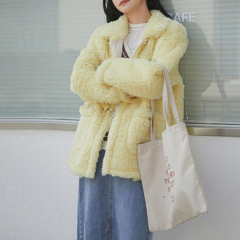 

All-Match Ladies Lamb Wool Coat Women 2021 Winter New Plush Plus Velvet Thickening Casual Fashion Fake Fur Coat Female X073, Pink