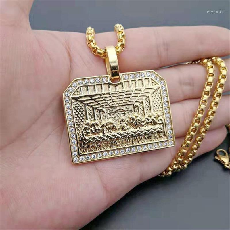 

Hip Hop Iced Out Bling The Last Supper Pendant Necklace For Men Gold Color Stainless Steel Necklaces Male Religious Jewelry N741