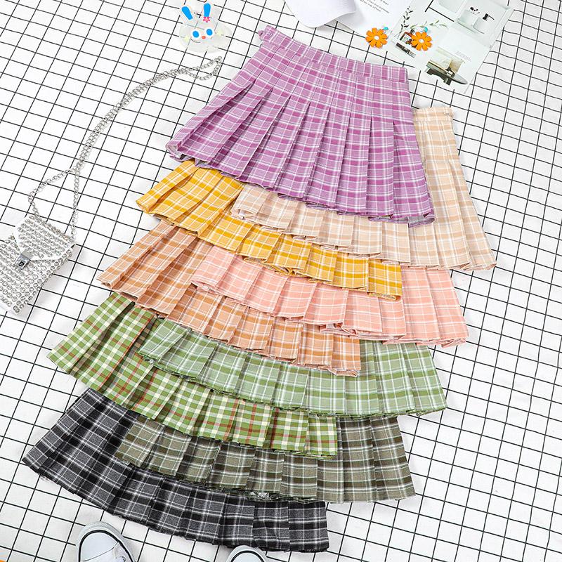 

Women Skirts High Waist Pleated Plaid Skirt Female Anime Sexy Short Skirts Plisowana Femme Cute Sweet Girls Mini Skirt, Skirt-1951-2xs