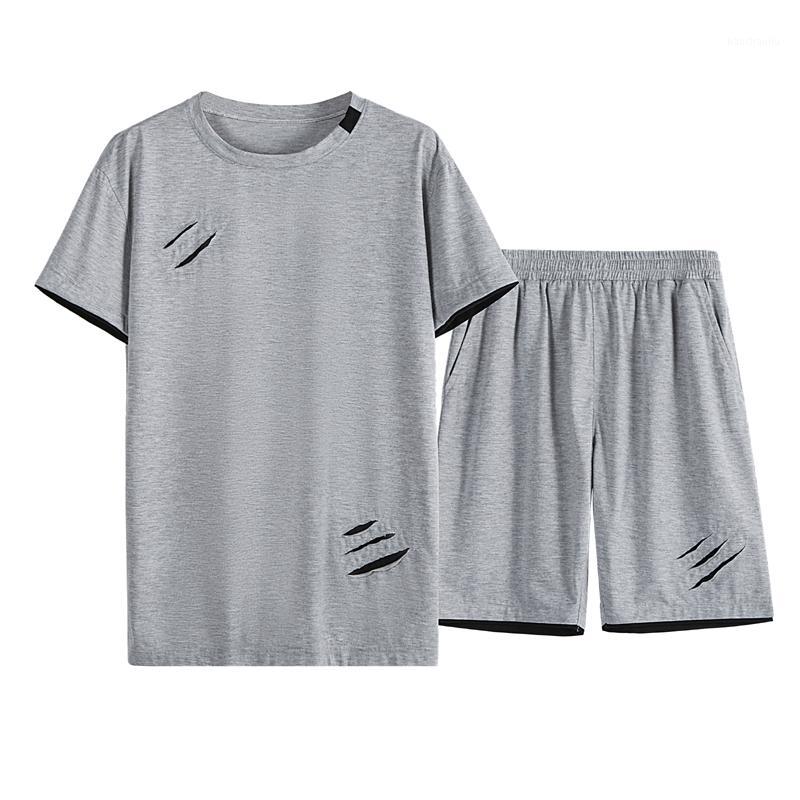 

Cotton Sport Set Men Summer Slim Sportsuit Classic Short Sleeve Beach 2 Piece Set Gym Jogging Sportswear Man Sweatshirt Suit1, Black