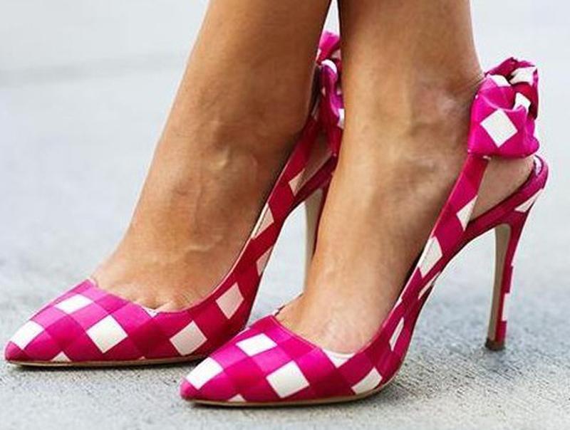 

Sexy Women Elegant Grid Back Bowtie Slingback Pointed Toe Pumps Ladie Butterfly Knot Stilettos Thin Heels Slip on Dress Shoes1, Color 1