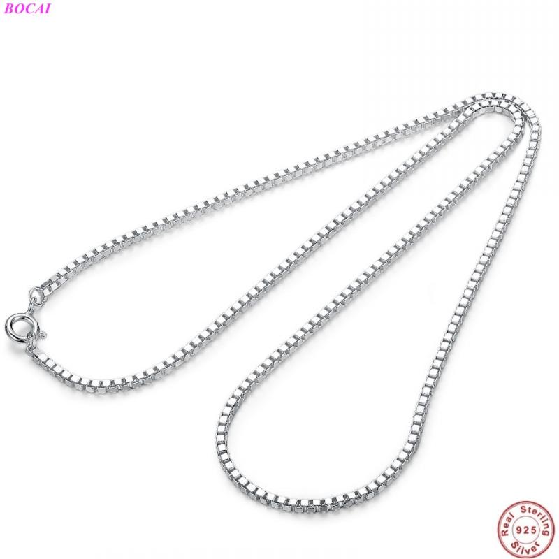 

BOCAI Solide S925 Sterling silver necklace fashion trend men's and women's Thai silver box chain personality square neck chain