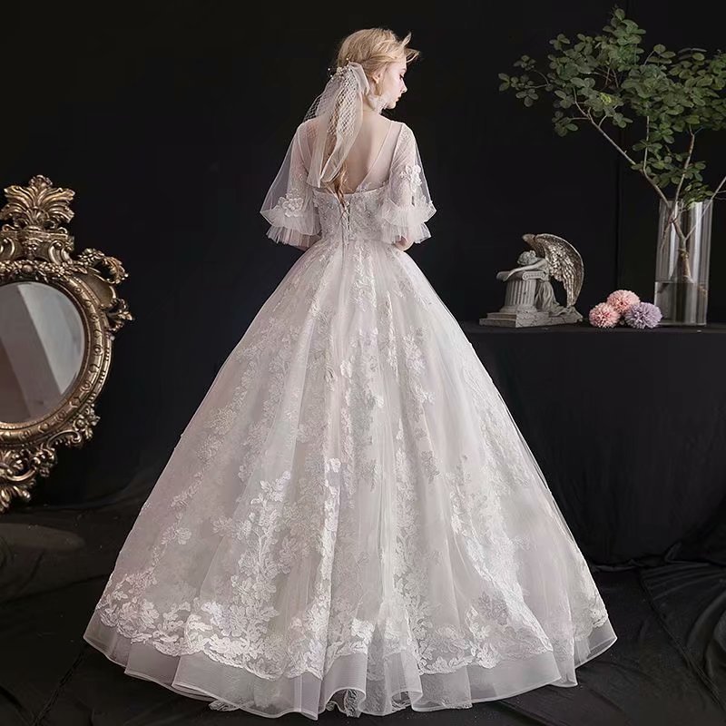 

2021 New Dress Elegant Lace Bride 3d-flower Dressed As Novice Bow for Wedding Party FSKP, Ivory white
