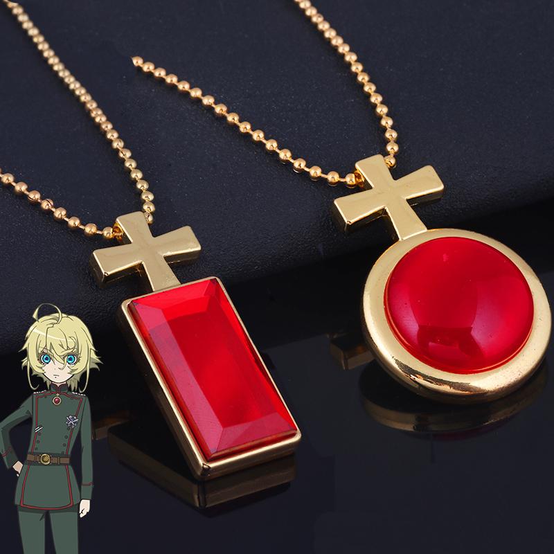 

Anime Saga of Tanya the Evil Necklaces Cosplay Tanya Degurechaff Red Crystal Cross Gold Chain Necklace For Women Girl Jewelry