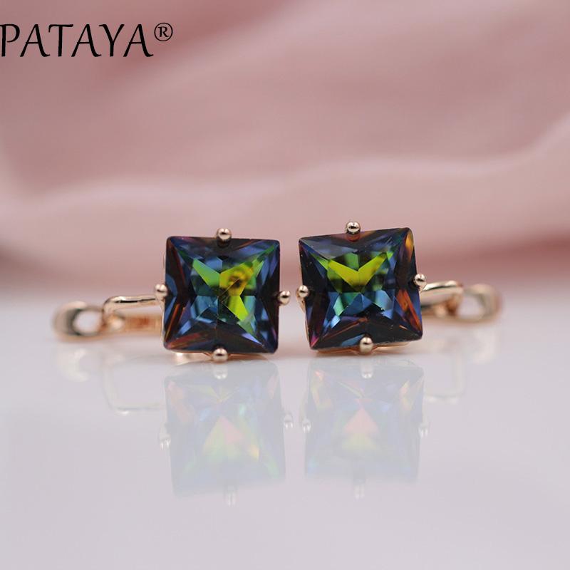 

Dangle & Chandelier PATAYA Multicolor Square Design 585 Real Rose Gold AB Natural Zirconia Luxury Earrings Women Beautiful Fashion Party Jew