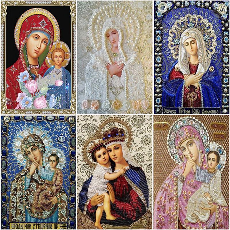 

Paintings Embroidery With Diamonds Diy Diamond Painting Mosaic Icons Virgin Jesus Cross Stitch Kits Beadwork Needlework Crafts