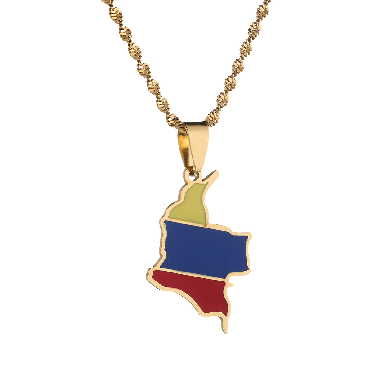 

Stainless Steel Enamel Colombia Map Flag Pendant Necklace Women Men Colombian Maps Chain Jewelry