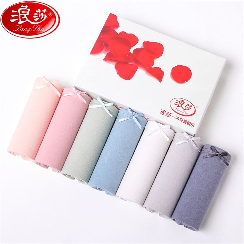 

LANGSHA 7Pcs/lot Panties Women Soft Cotton Briefs Underwear Sexy Bow Panties Breathable Ladies Underpants Female Lingerie L XL 201112, 7pcs mix color