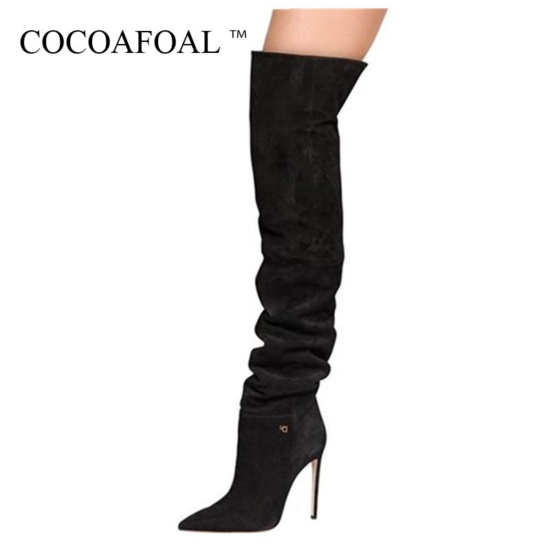 

COCOAFOAL Women's Sexy Over The Knee Boots Winter Woman Thigh High Boots Plus Size 33 43 Black Grey Fashion High Heel Shoes 2020