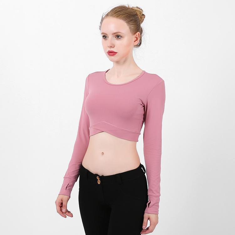 

2020 new yoga long-sleeved T-shirt female navel cross fast drying sportswear long sleeve casual sports long-sleeved1, Black