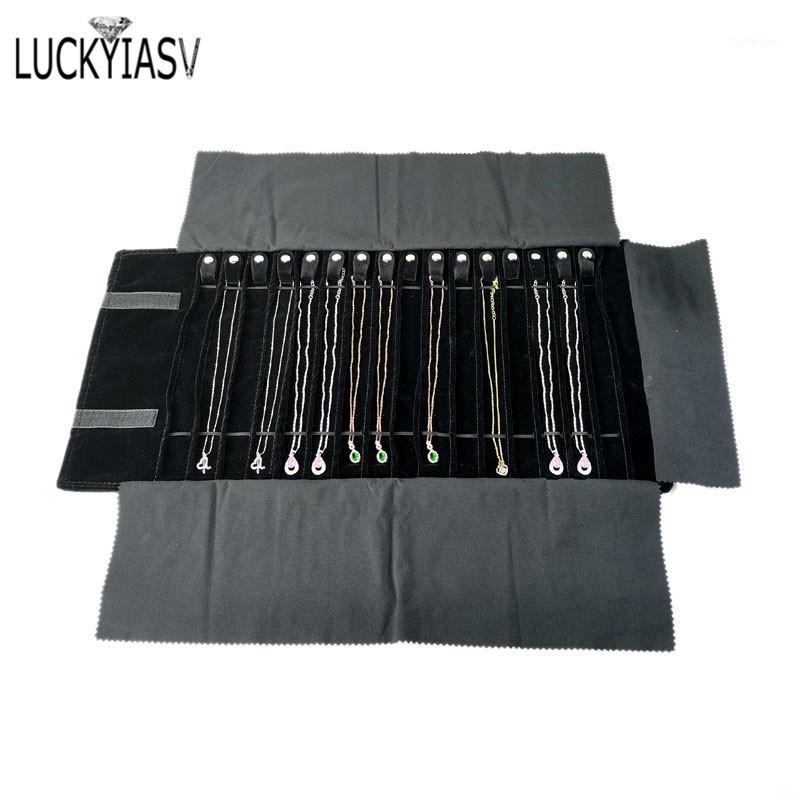 

New Fashion Black Velvet Jewelry Roll Bag Grey Pendant Bracelet Organizer Storage Pouch Portable Necklace Display Travel Cases1