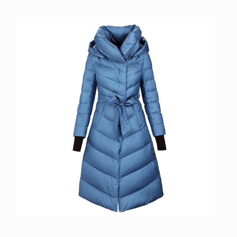 

Autumn Winter Women Parkas Down Coats With Hoody 90% Duck Down Lady X-Long Outerwear Overcoat LF5203, Black