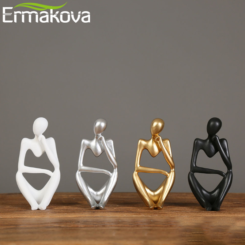 

ERMAKOVA Thinker Statue Abstract Resin Sculpture Mini Art Decorative Desk Figurine Thinker Figures Office Bookshelf Home Decor 220212