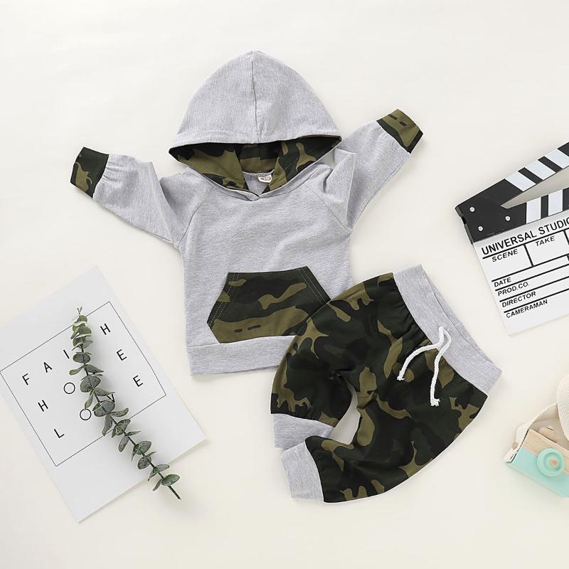 

Clothing Sets Toddler Boy Clothes Set 0-2Y Spring Autumn Cotton Camouflage Long Sleeve Hoodie + Casual Pants 2 Pcs Outfits Born Costume, White