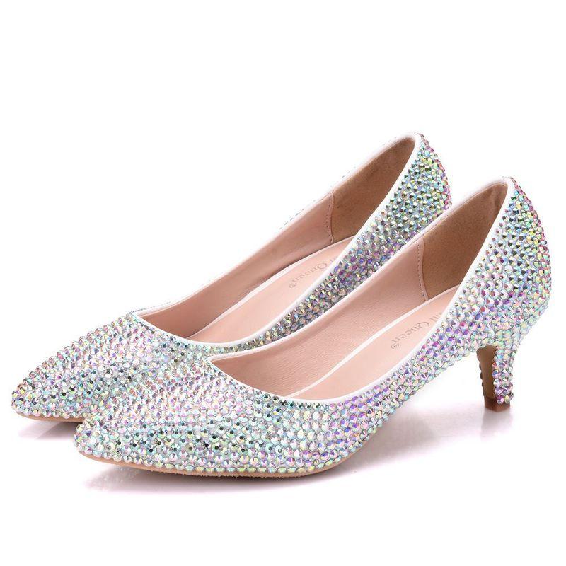 

Women Pumps Shoes Wedding Rhinestone Pointed Toe Thin Heels 5CM High Heels Shoes Women's Wedding Party, See chart