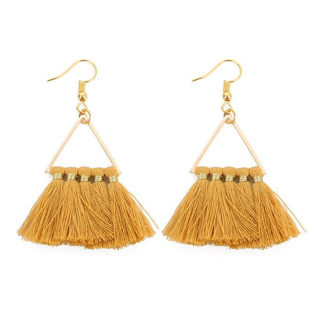 

DC 3 Layer Bohemian Sector Statement Tassel Earrings Yellow Ear ring Women Big Drop Dangle Earring Jewelry Pendientes Mujer Moda