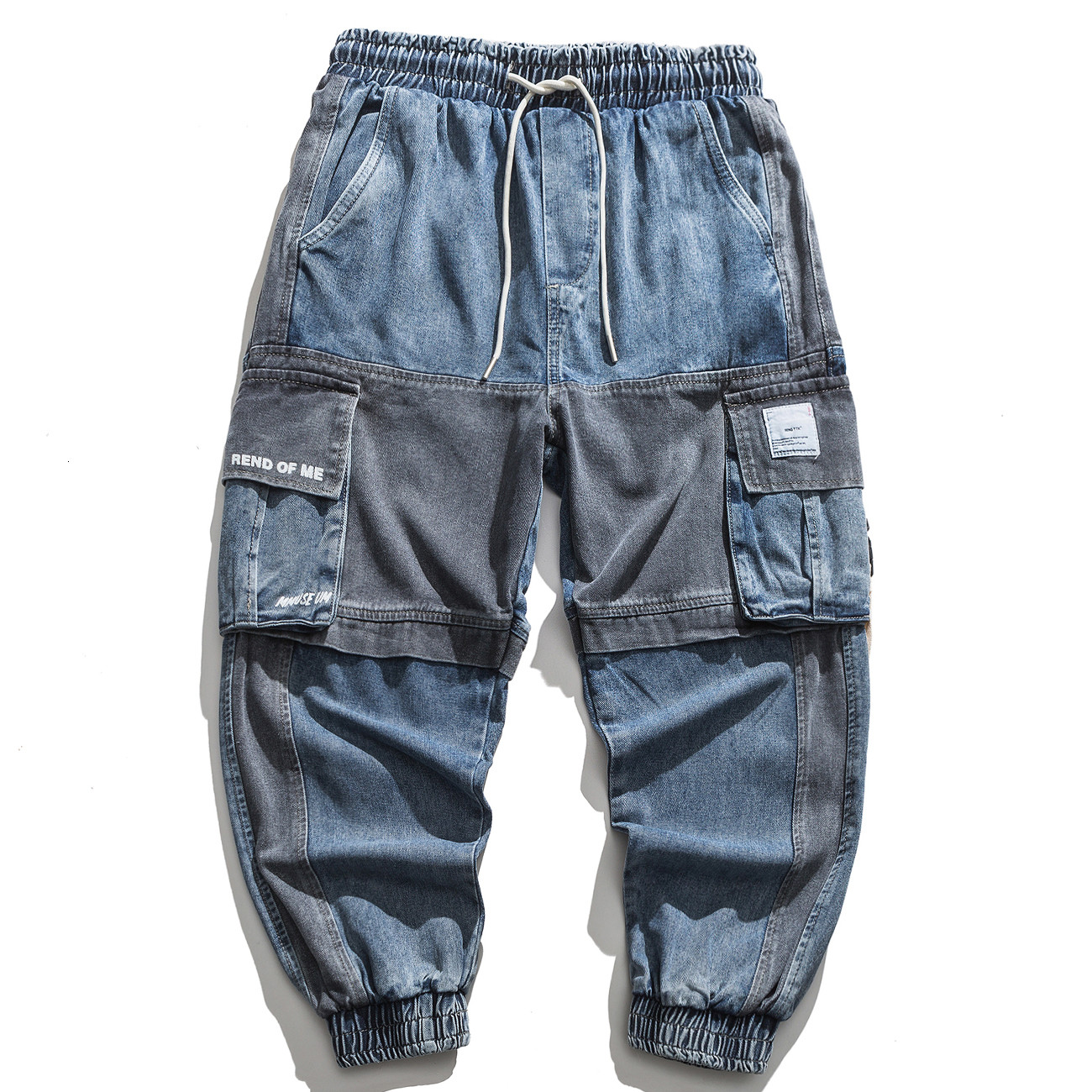 

2021 New Hip Hop Harem Pant Man Streetwear Patchwork Pockets Ribbon Men Trousers Harajuku Oversize Loose Joggers Pants Jeans Blue H75m