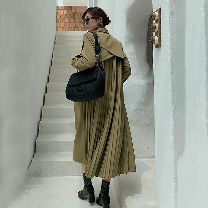 

SONDR High Quality Simplicity Women Back Pleated Big Size Lapel Long Sleeve Loose Windbreaker Fashion Tide Spring Autumn 2020, Black