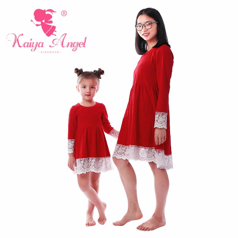

Kaiya Angel Red Cotton Lace Dress Fashion Mother Daughter Dresses Wedding Family Matching outfits Summer Children Clothing, As pic