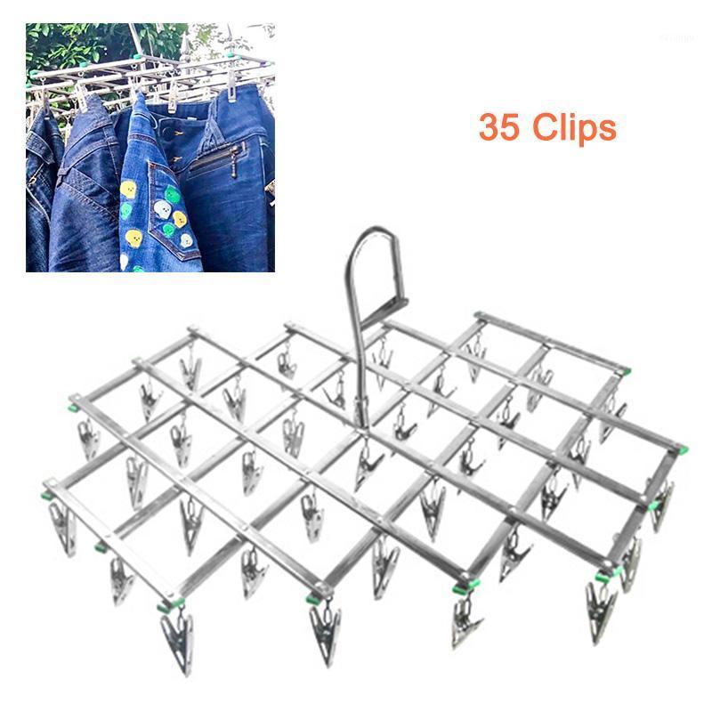 

16/35 Clips Stainless Steel Laundry Rack Foldable Sock Clothes Airer Folding Hanger Drying Hanger Clothes Underwear Socks Holder1