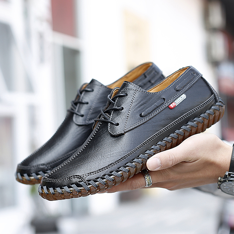 

genuine Male leather spring casual proof dwaterproof water working outdoor rubber shoes oxford chaussure lace HHAC, Yellow