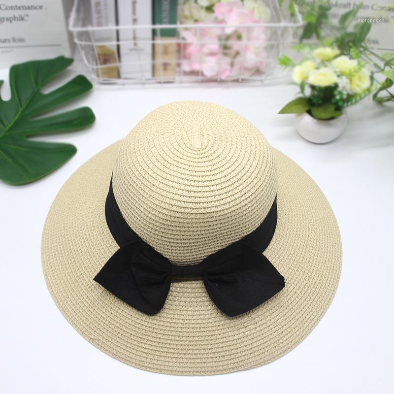 

Wholesale Sun Flat Straw Hat Women Bow summer Hats For Women And Beach Flat Panama Straw Hat Chapeau Femme1, Khaki