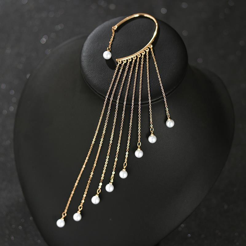 

New Summer Temperament Super Fairy Exaggerated Imitation Pearl Earrings Long Hollow Tassel Female Popular No Pierced Earrings