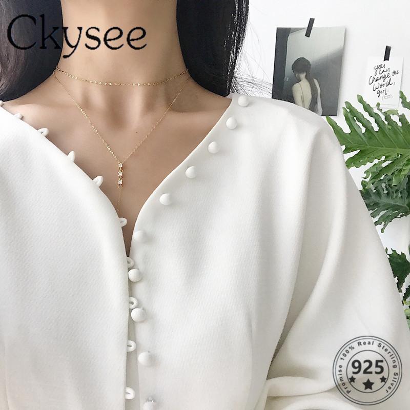 

Ckysee Shiny 925 Sterling Silver Necklace Zircon Star Pendant Necklace For Fashion Women Girlfriend Silver 925 Jewelry Daily