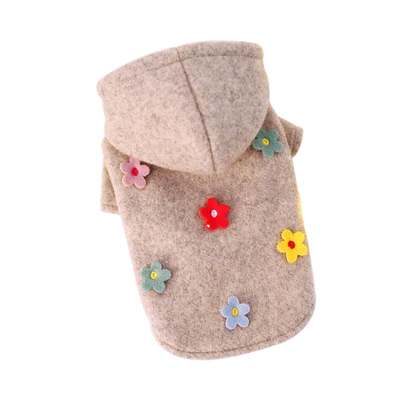 

Autumn and winter new teddy bear small and medium sized dog hooded woolen coat temperament lovely pet clothes, Flower coat