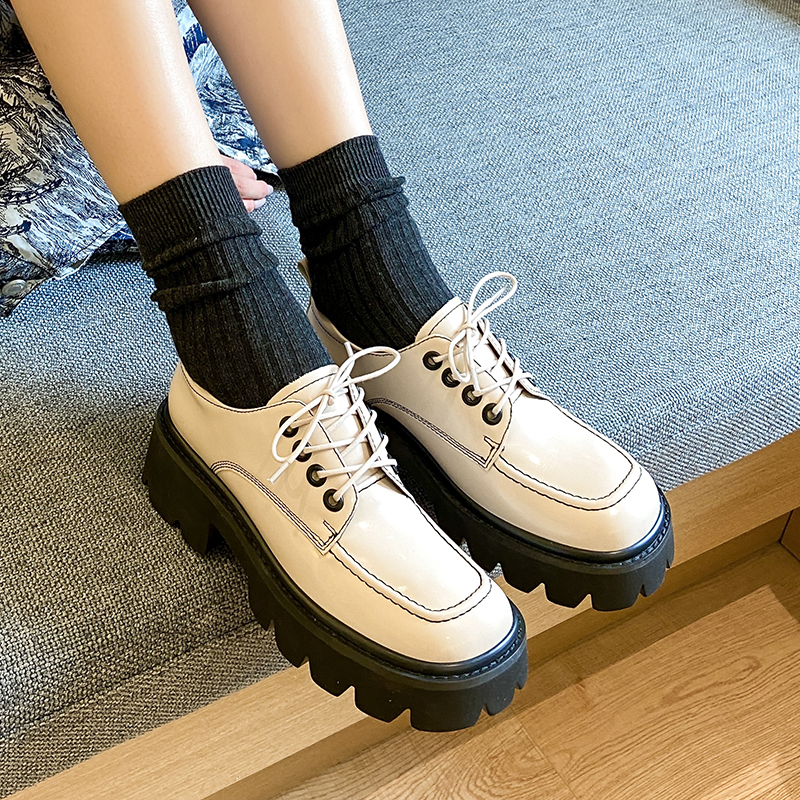 

2020 Genuine Spring Natural Leather British Style Platform Flats-with Cross-tied Woman Oxford Brogue Shoes 9p7h, Black