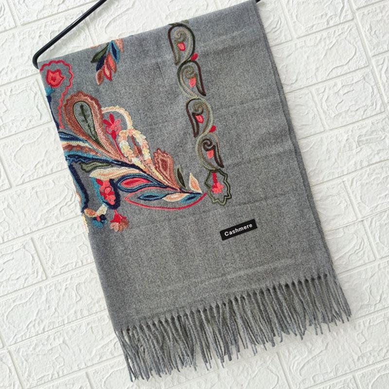 

New 2020 Luxury Cashmere Scarf Women Winter Bandana Warm Shawls And Wraps Embroidered Bufanda Thick Blanket Scarves