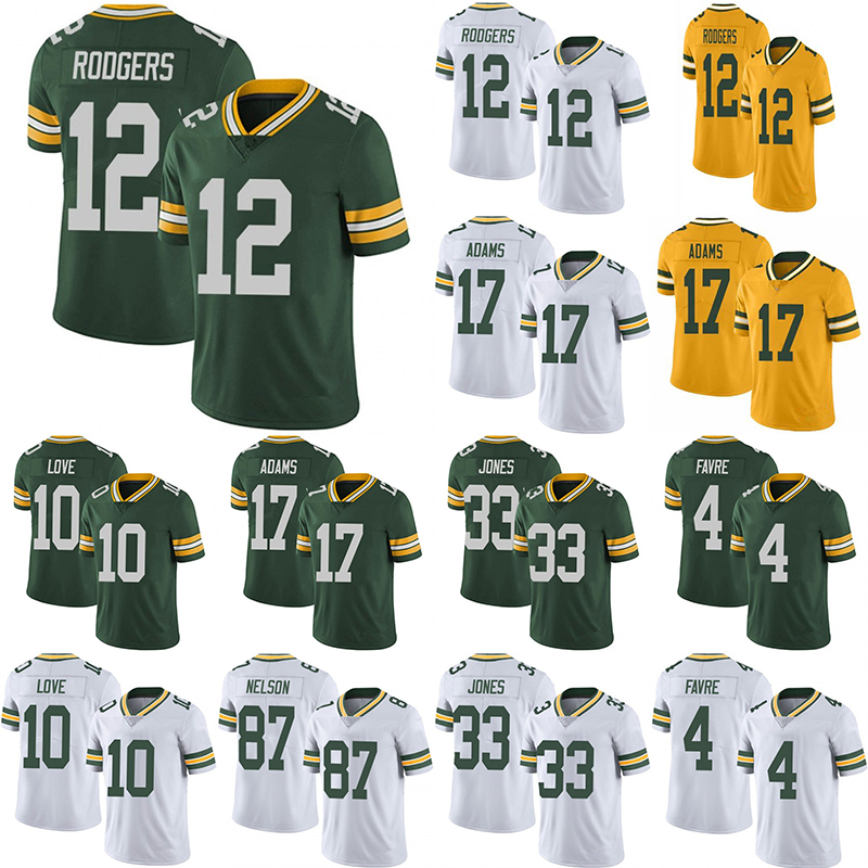 

new green13 bay13 packers13 jersey 12 aaron rodgers 17 adams 33 aaron jones 4 brett favre 87 sternberger13 football13 jersey, Yellow 10