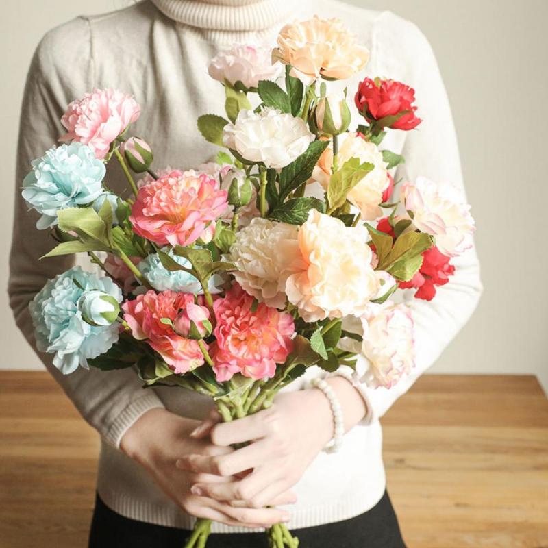 

60cm Artificial Peony Small Silk Flower Bud Head For Wedding Home Party Decoration DIY Wreath Scrapbooking Crafts, Blue