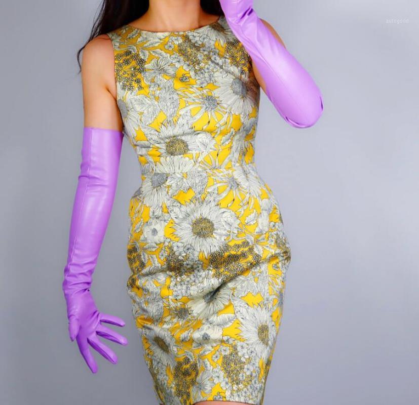 

Five Fingers Gloves Women's Fashion Purple Sexy Slim Faux Pu Leather Glove Lady's Club Performance Formal Party Long 60cm R25971