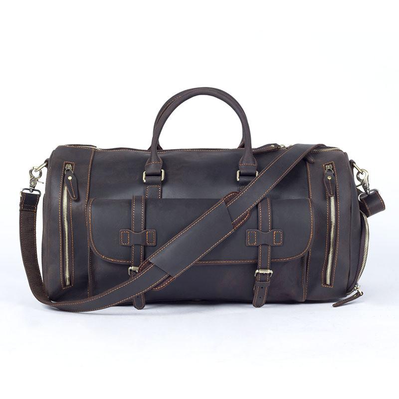 

Retro men's genuine leather travel bag first layer cowhide multi-function large capacity hand luggage bag leisure gym, Brown