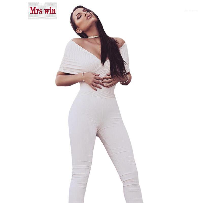 

Women's Jumpsuits & Rompers 2021 Summer Jumpsuit Sexy Deep V-neck Over Shoulder Bodysuits Solid Color Tights Cotton Fashion Casual, Black