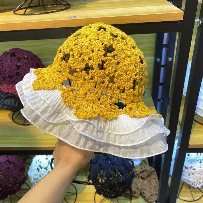

202012-yc2115 French garden Eyelash lace handmade crochet Ruffle Hollowing out acrylic leisure lady sun cap women hat, Black