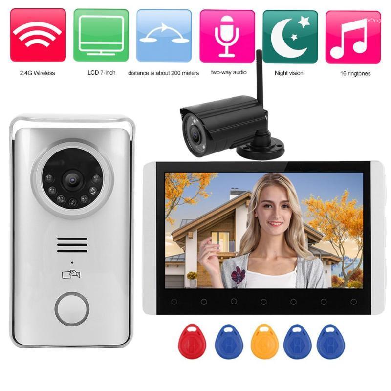 

videocitofono Video Intercom 7in TFT LCD Doorbell 2.4G Wireless Video Intercom RFID Night Vision Doorphone Kit with1