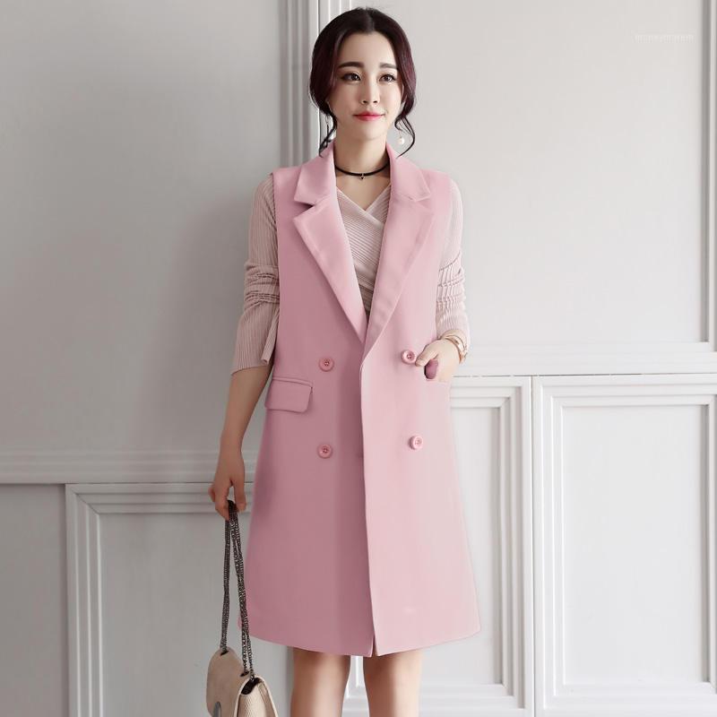 

Elegant Office Long Vest Women Spring Autumn Cardigan Suit Blazer Vest Jacket Female Sleeveless Waistcoat Chaleco Mujer C51771, Black