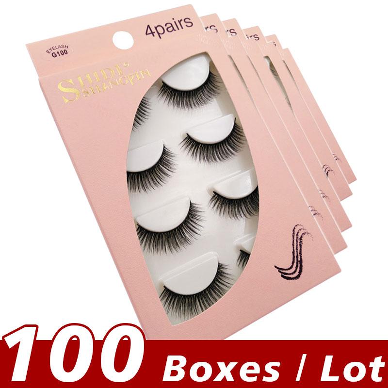 

100 Boxes/lot 4 Pairs Mink Fake Eyelashes Luxury Makeup Tools Wimpern extension Dense Reusable Multilayered false eyelash