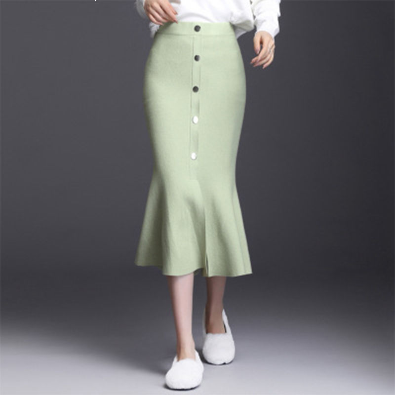 

New women 2021 Autumn winter sweater knitted female thin ladies tall single breasted skirt y325 KTX0, Apricot