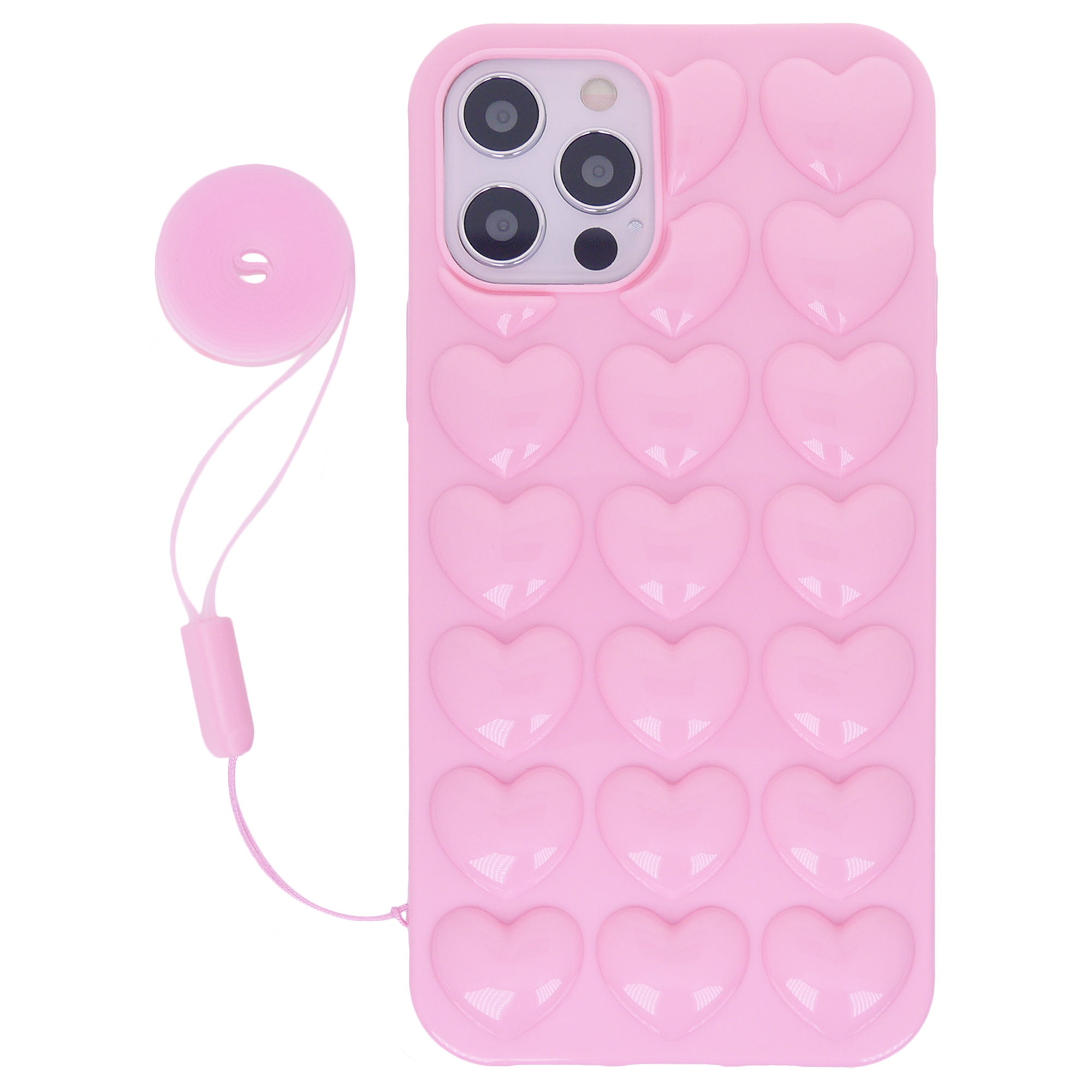 

For iPhone 12 Pro Max Case Mini 11 Xr Xs X 8 7 6 6s Plus Cute Girly Women Strap 3D Bubble Heart, Transparent