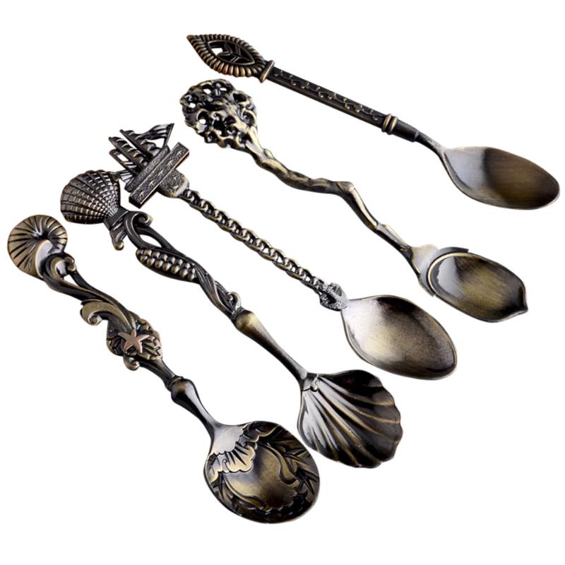 

5Pcs/Set Vintage Coffee Spoon Marine Style Spoon Antique Cutlery Zinc Alloy Carved Ocean Dessert Decorative Tableware