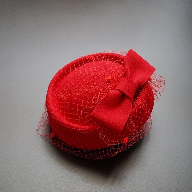 

Women Fascinator Bride Headdress Cocktail Party Lady Headpiece Pillbox Headwear banquet Hair Accessory 100% Wool Felt Beret Cap
