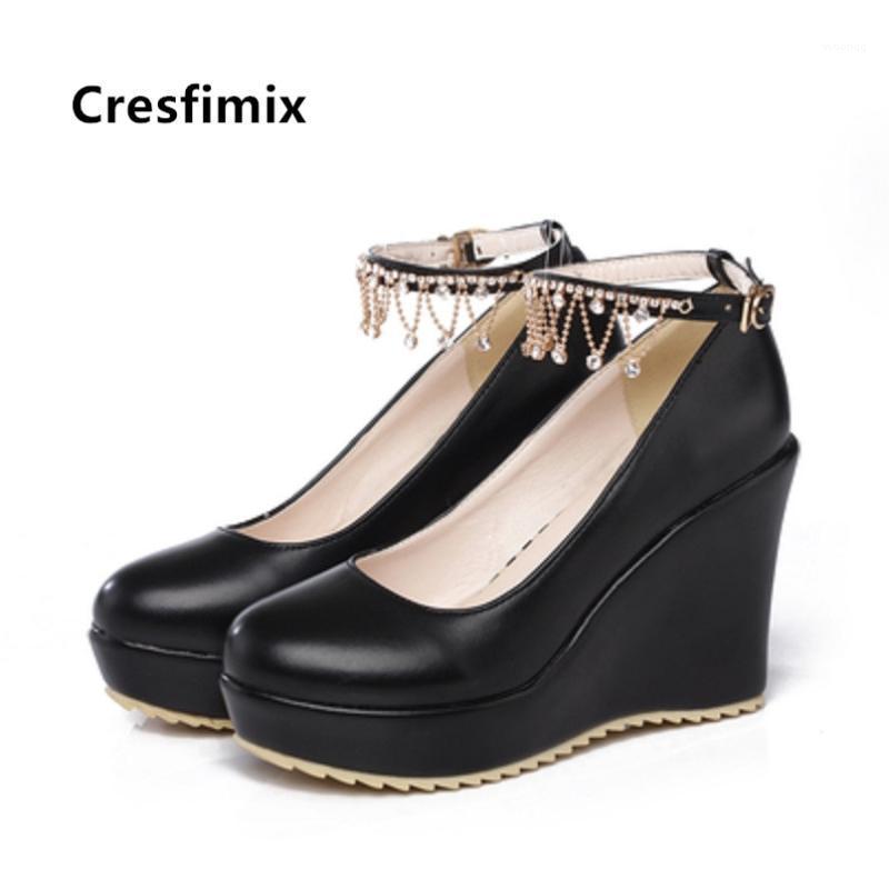 

Cresfimix Talon Femme Women Cute Sweet Black Pu Leather Buckle Strap High Heel Shoes Lady Pink Height Increased Pumps B54641