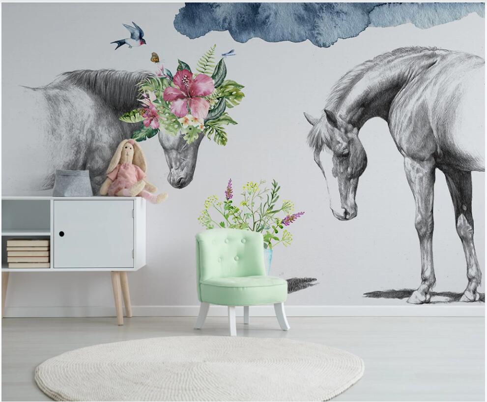 

3d wallpaper custom photo mural on the wall European creative flower couple horse home decor 3d wall murals wallpaper in the living room, Non-woven wallpaper