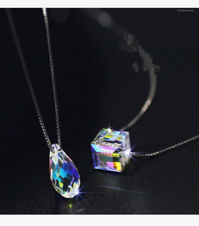 

Pendant Necklaces European Fashion Jewelry Water Drop Cube Sugar Necklace Crystal From Swarovskis Flashing For Women Gifts1