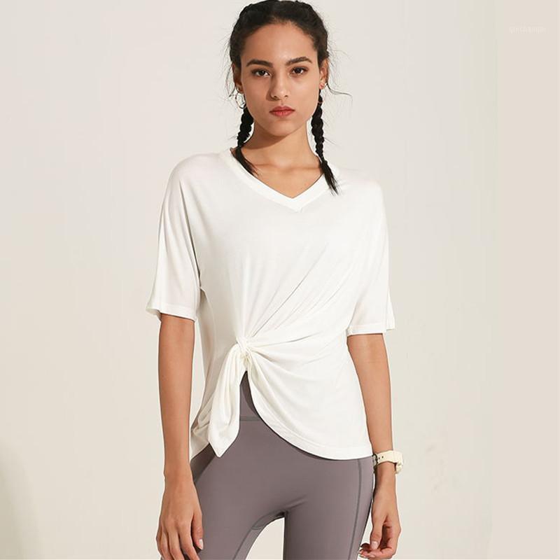 

CretKoav Sports Yoga Short-Sleeve T Shirts Women Running Quick-Drying Loose Shirt New Waist Buckle Design Women Fitness Clothes1, Black