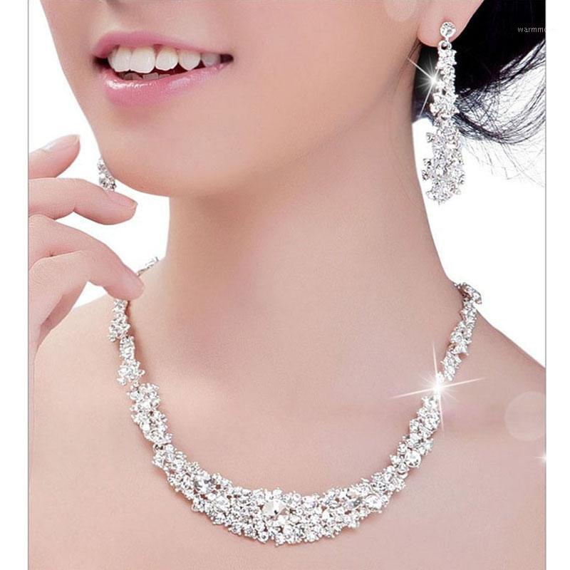 

2018 Hot Fashion Trendy Style Wedding Crystal Bridal Jewelry Sets Hotsale Necklace+earrings Jewelry Wedding Romantic Elegant Set1, As pic