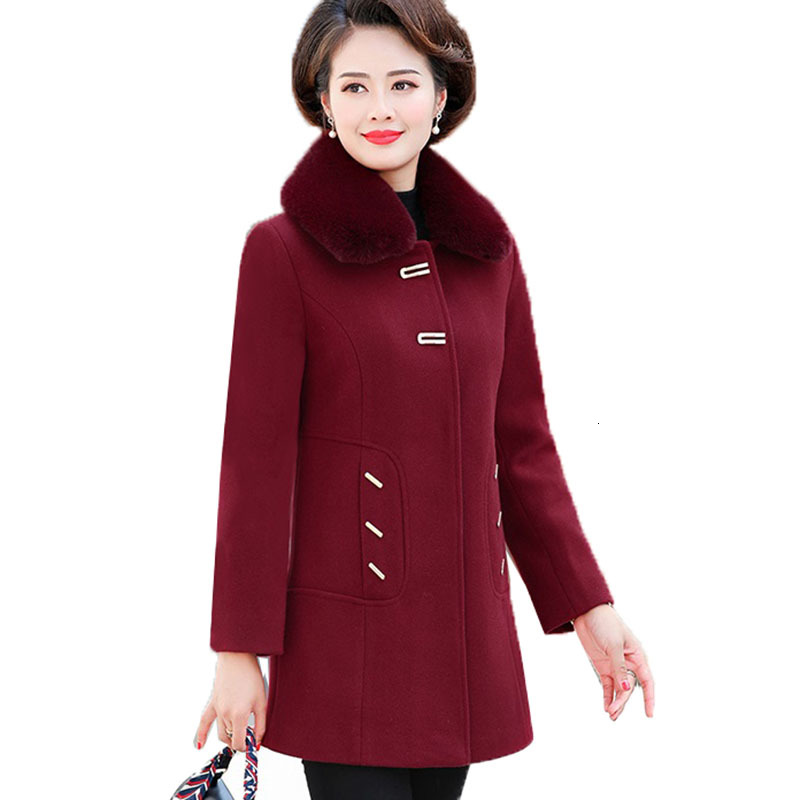 

2021 New Women's Middle-aged Elderly People Blended Wool Thick Winter Warm Woole Unique Coat Breasted 5xl 0DF6, Alcohol